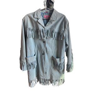 Vintage Excelled Collection Long Sleeve Button Front Fringe Denim Jacket Blue OS